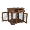 Furniture Style Dog Crate End Table with Drawer;  Pet Kennels with Double Doors;  Dog House Indoor Use; Rustic brown. - Rustic Brown