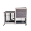 Removable Tray Ramp wooden outdoor rabbit hutch small animal coop with running - Default
