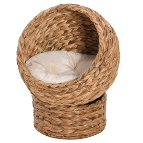 Simple Yet Practical Natural Braided Banana Leaf Elevated Cat Bed Basket With Cushion - Brown - 20.5" H