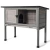 Big Space Small Elevated Rabbit Hutch With Hinged Asphalt Roof And Removable Tray - grey - Animals