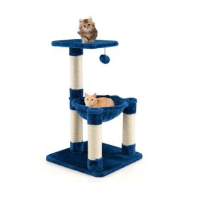 Multi-Level Cat Tower Cat Tree w/Cat Hammock - Blue - Pets