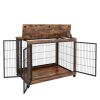 Furniture Style Dog Crate Side Table on Wheels with Double Doors and Lift Top. Rustic Brown, 43.7'' W x 30'' D x 31.1'' H. - as Pic