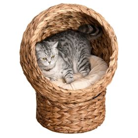 Simple Yet Practical Natural Braided Banana Leaf Elevated Cat Bed Basket With Cushion - Brown - 23.5" H
