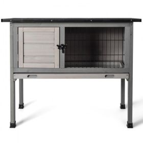 Big Space Small Elevated Rabbit Hutch With Hinged Asphalt Roof And Removable Tray - grey - Animals