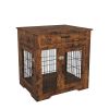 Furniture Style Dog Crate End Table with Drawer;  Pet Kennels with Double Doors;  Dog House Indoor Use; Rustic brown. - Rustic Brown