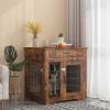 Furniture Style Dog Crate End Table with Drawer;  Pet Kennels with Double Doors;  Dog House Indoor Use; Rustic brown. - Rustic Brown