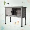 Big Space Small Elevated Rabbit Hutch With Hinged Asphalt Roof And Removable Tray - grey - Animals