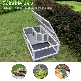 Tortoise Habitat Wooden Tortoise House Tray Indoor Turtle Enclosure for Small Animals Outdoor Wooden Reptile Cage - Grey