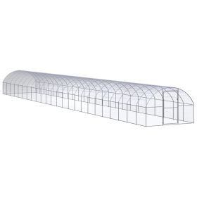 Outdoor Chicken Coop 9.8'x78.7'x6.6' Galvanized Steel - Silver