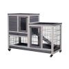 Removable Tray Ramp wooden outdoor rabbit hutch small animal coop with running - Default