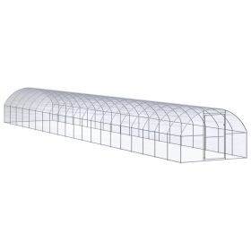 Outdoor Chicken Coop 9.8'x65.6'x6.6' Galvanized Steel - Silver