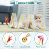 2Pcs Foldable Cat Tunnel with Bell Feather Mouse Toys Collapsible Indoor Cat Spring Tube with Interactive Toy for Kittens Cats - Yellow
