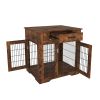 Furniture Style Dog Crate End Table with Drawer;  Pet Kennels with Double Doors;  Dog House Indoor Use; Rustic brown. - Rustic Brown