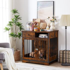 Dog crates; indoor pet crate end tables; decorative wooden kennels with removable trays.(Rustic Brown; 32.28''W*22.83''D*33.46''H) - 1