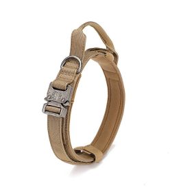 Tactical Dog Collar Military Dog Collar Adjustable Nylon Dog Collar Heavy Duty Metal Buckle with Handle for Dog Training - Khaki - M