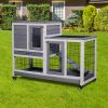 Removable Tray Ramp wooden outdoor rabbit hutch small animal coop with running - Default