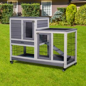 Removable Tray Ramp wooden outdoor rabbit hutch small animal coop with running - Default