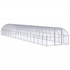 Outdoor Chicken Coop 9.8'x52.5'x6.6' Galvanized Steel - Silver