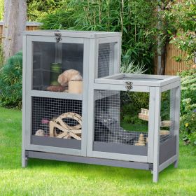 Tier Wood Hamster Cage;  Pet Habitat with Run;  Pull-Out Tray;  Ramp;  Hutch for Small Animals Guinea Pig Rat Rabbit;  Indoor - gray
