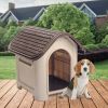 Dog House with Bowl for Small to Medium Breeds, Espresso, Beige - blue